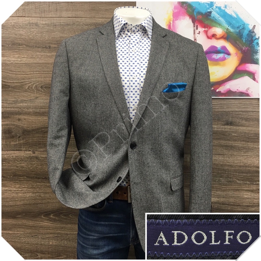ADOLFO Mens Wool Blazer Sport Coat Casual Jacket Size 48R Classic Suit